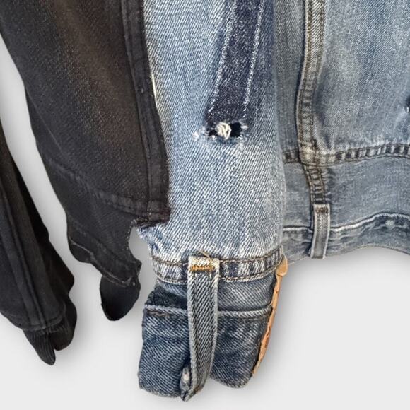 NWT Free People x Tricia Fix Zuma Denim Mix Hooded Sweatshirt Size Small - Picture 10 of 16